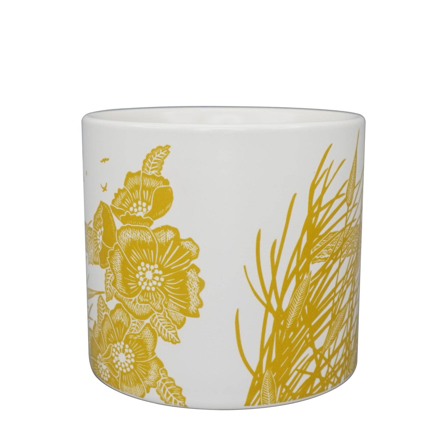 Ceramic Plant Pot Reeds Birds Mustard Yellow