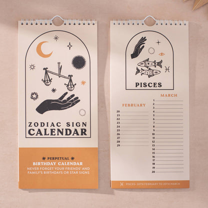 Undated Birthday Calendar | Zodiac Sign