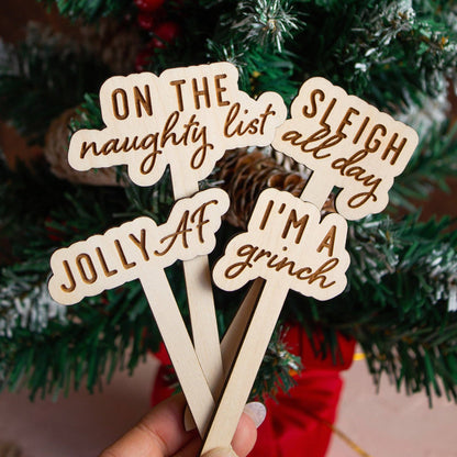 Funny Christmas Wooden Plant Markers