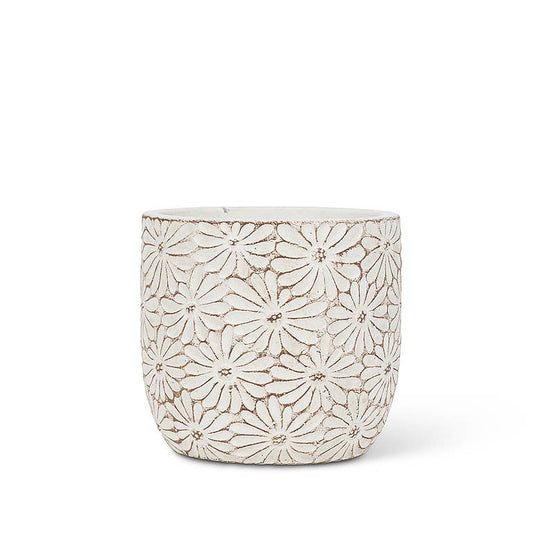 Sm Wht Daisy Round Planter-4"H