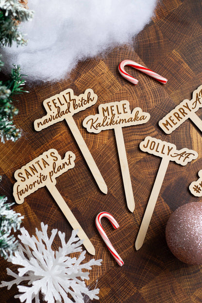 Funny Christmas Wooden Plant Markers