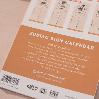 Undated Birthday Calendar | Zodiac Sign