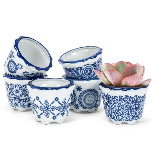 Blue/White Small Planters - 6 Asst - 3"D