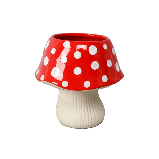 7"D Ceramic Mushroom Pot, Red