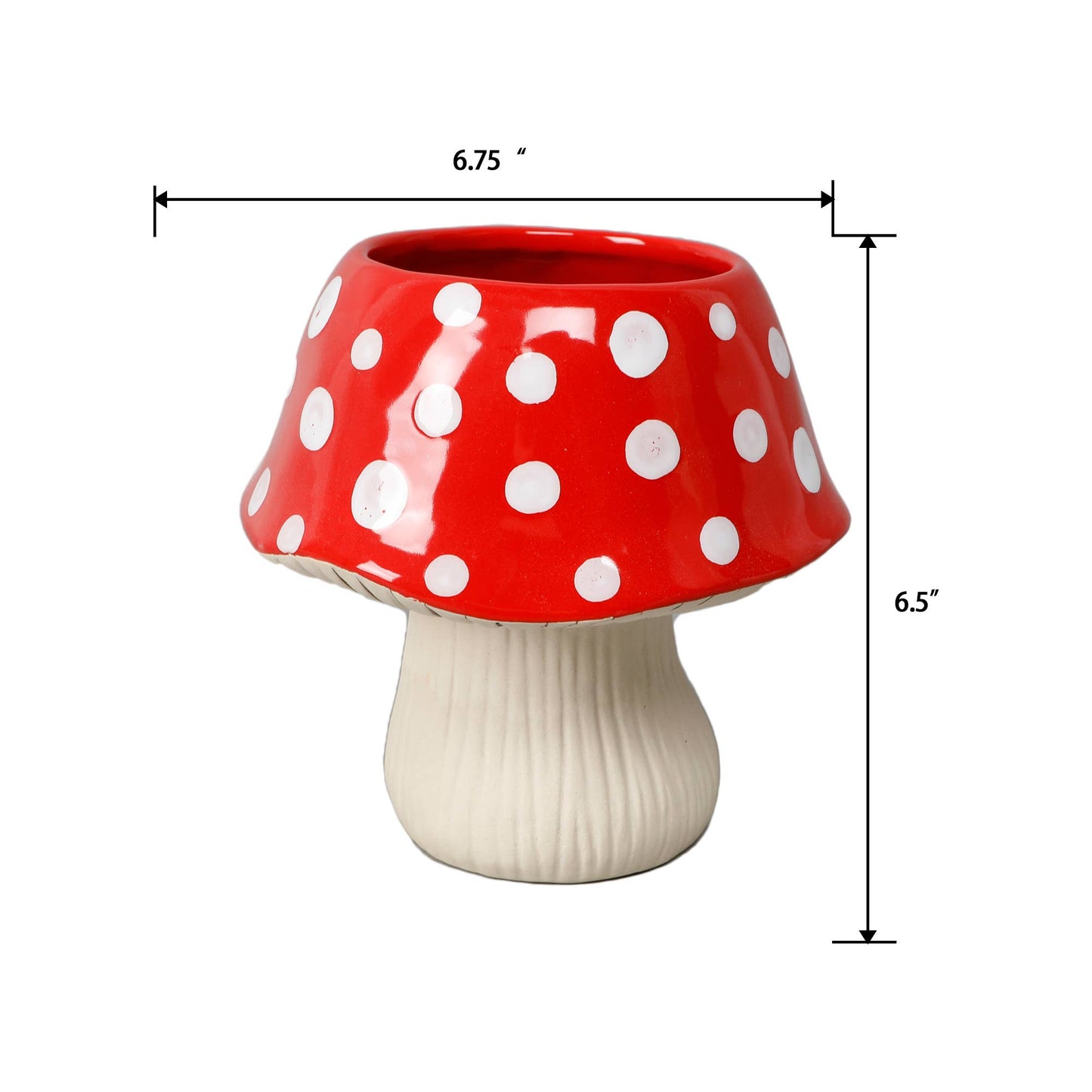 7"D Ceramic Mushroom Pot, Red