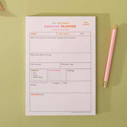 Social Media Content Planning Pad | A5 | Colourful